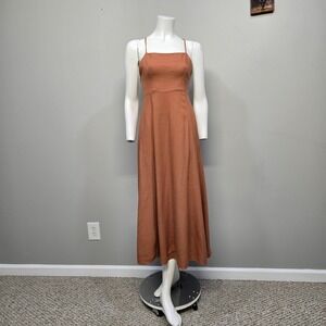 OPT Midi‎ Sundress Dress Size XS Brown Criss Cross Tie Back Flax Viscose Blend